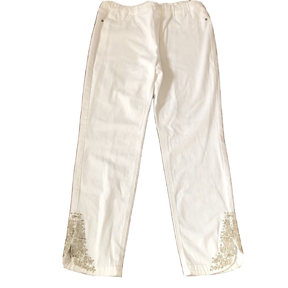 Soft Surroundings Embroidered Beaded Hem Crop Pull On Pants Size S White New